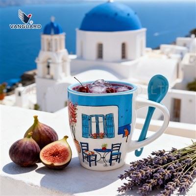 Cană ceramică cu lingură în 2 culori